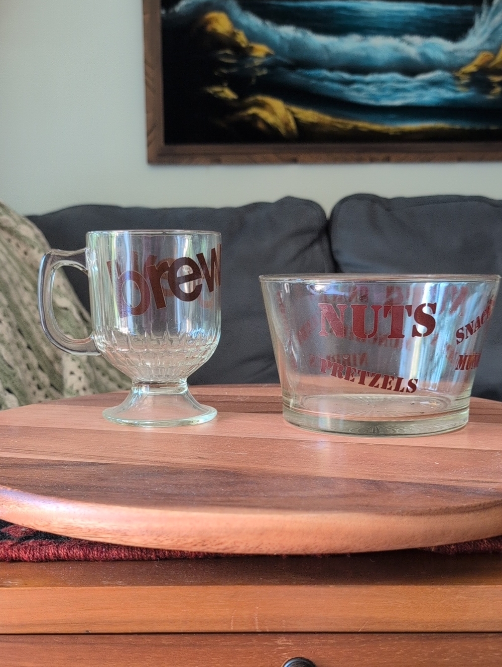 Clear Glass 'Brew' Mug and 'Nuts' Snack Bowl Set - Clear with Red Accent